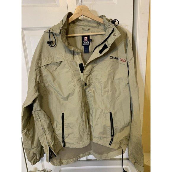 Vtg 90’s Chaps Ralph Lauren Mens Sz L 1/2 Zip Pullover Coat Sailing Jacket Tan - Picture 3 of 10
